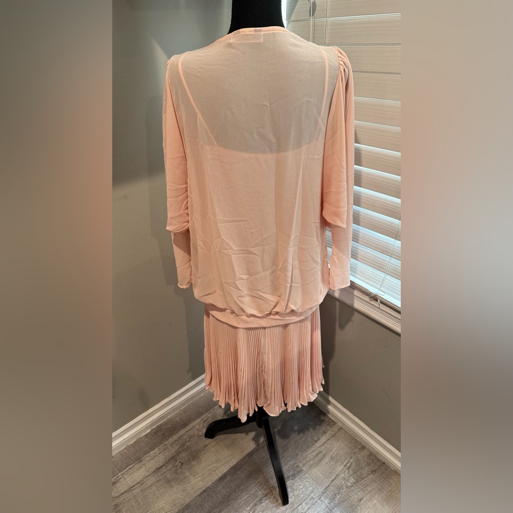 Vintage 80 Casadei Women Drop Waist Pleated Pearl Bead Accent Dress - Picture 5 of 6